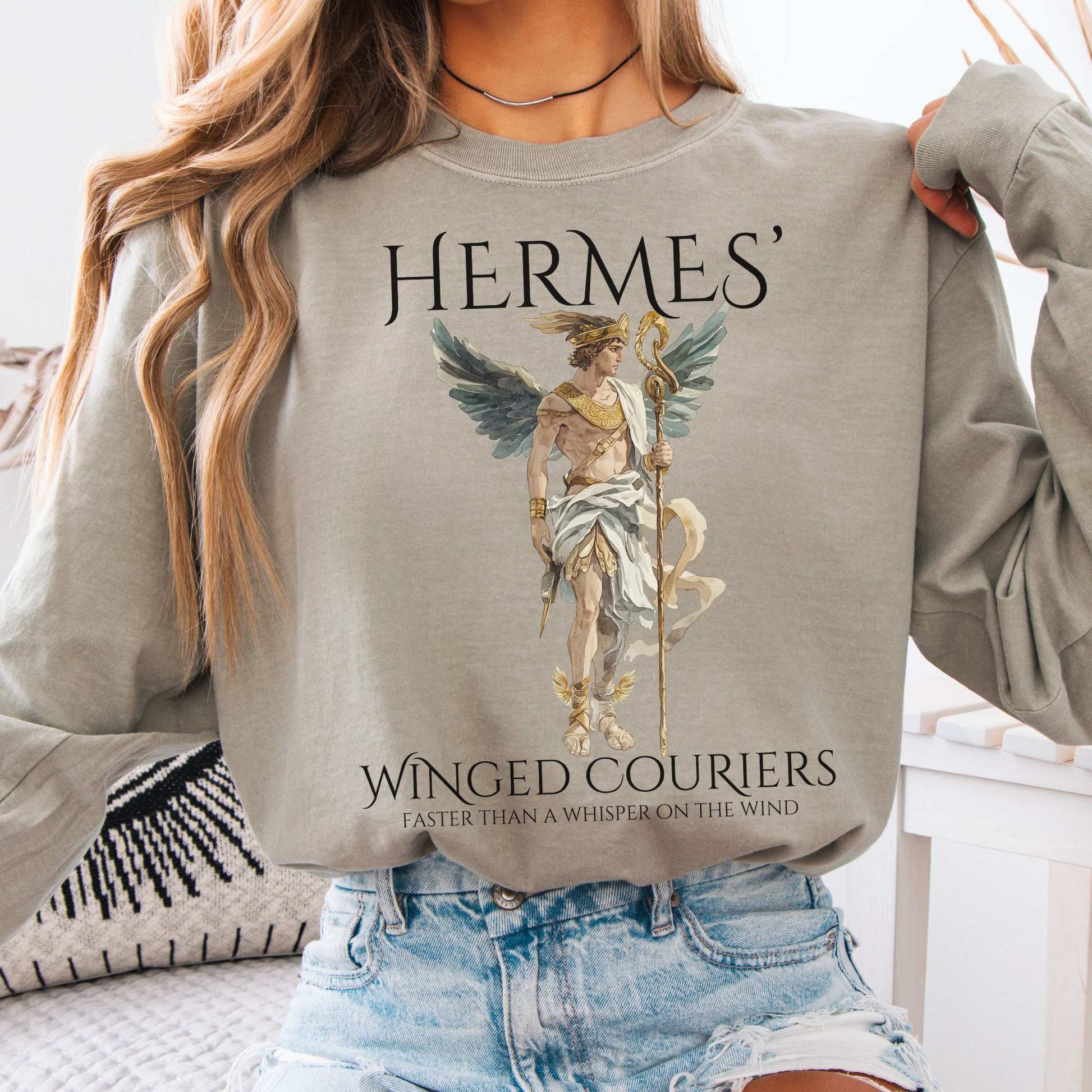 Long-sleeve Sandstone / S Hermes' Winged Couriers Mythology Long Sleeve Tee The Mystic Eden