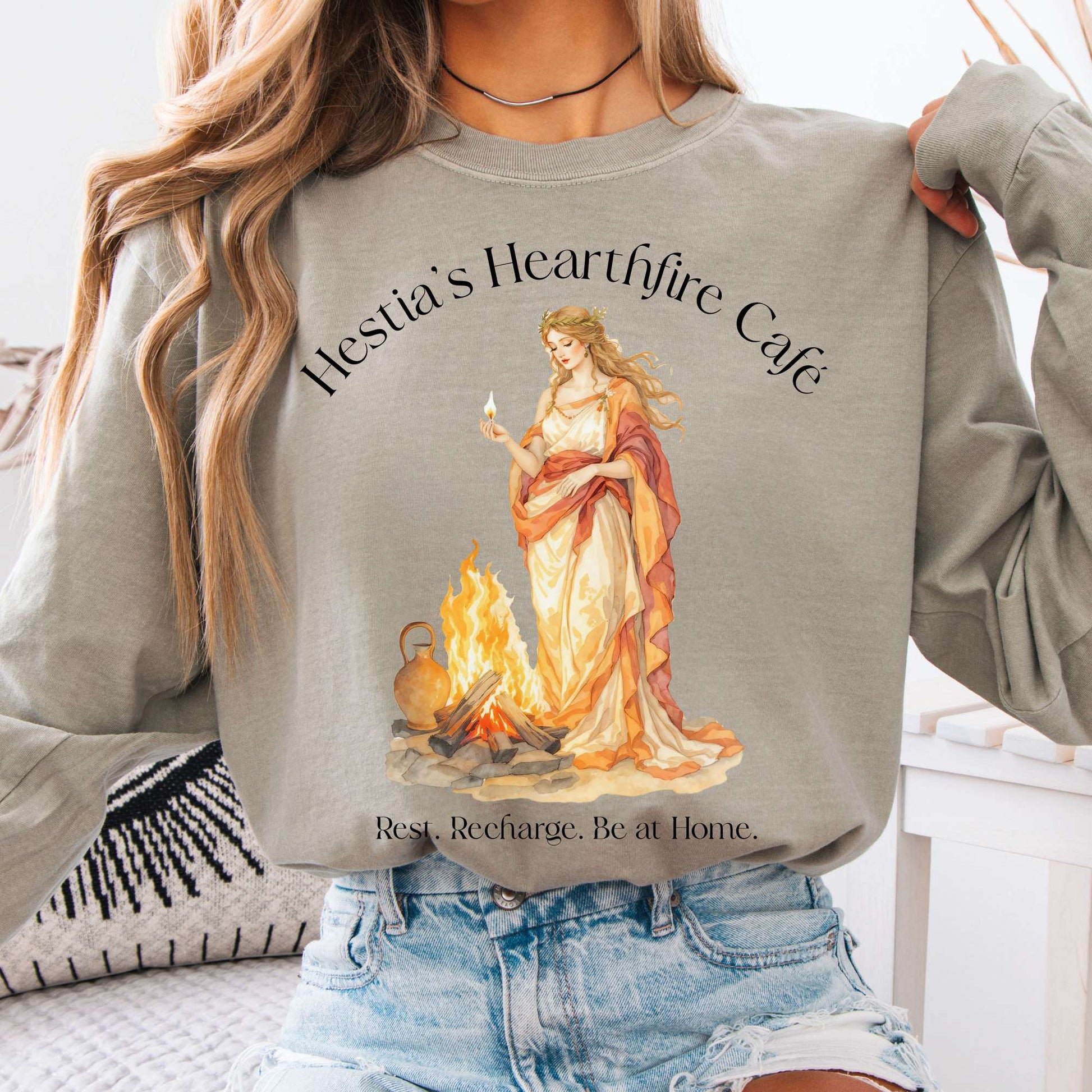 Long-sleeve Sandstone / S Hestia’s Hearthfire Café Mythology Long Sleeve The Mystic Eden