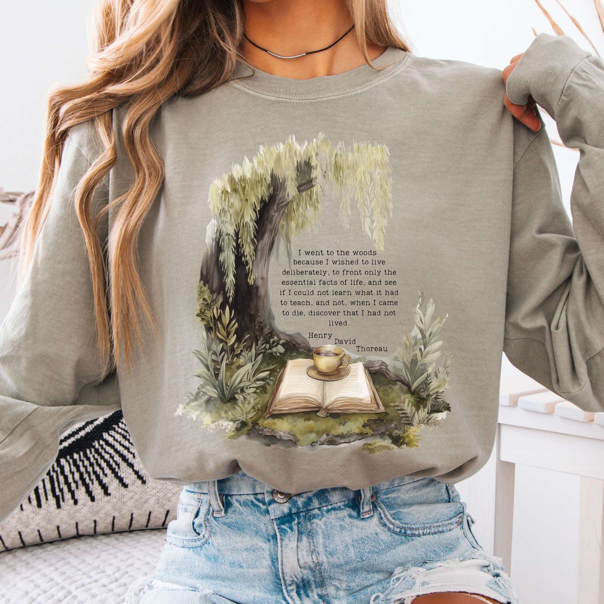 Long-sleeve Sandstone / S I Went to the Woods Henry David Thoreau Long Sleeve Tee The Mystic Eden