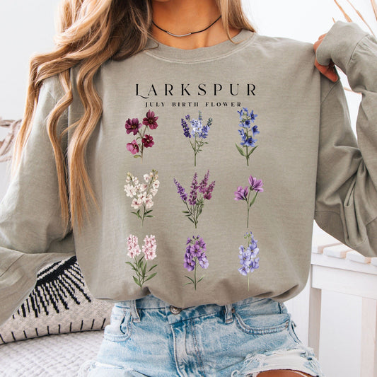 Long-sleeve Sandstone / S Larkspur July Birth Month Flower Long Sleeve Shirt The Mystic Eden