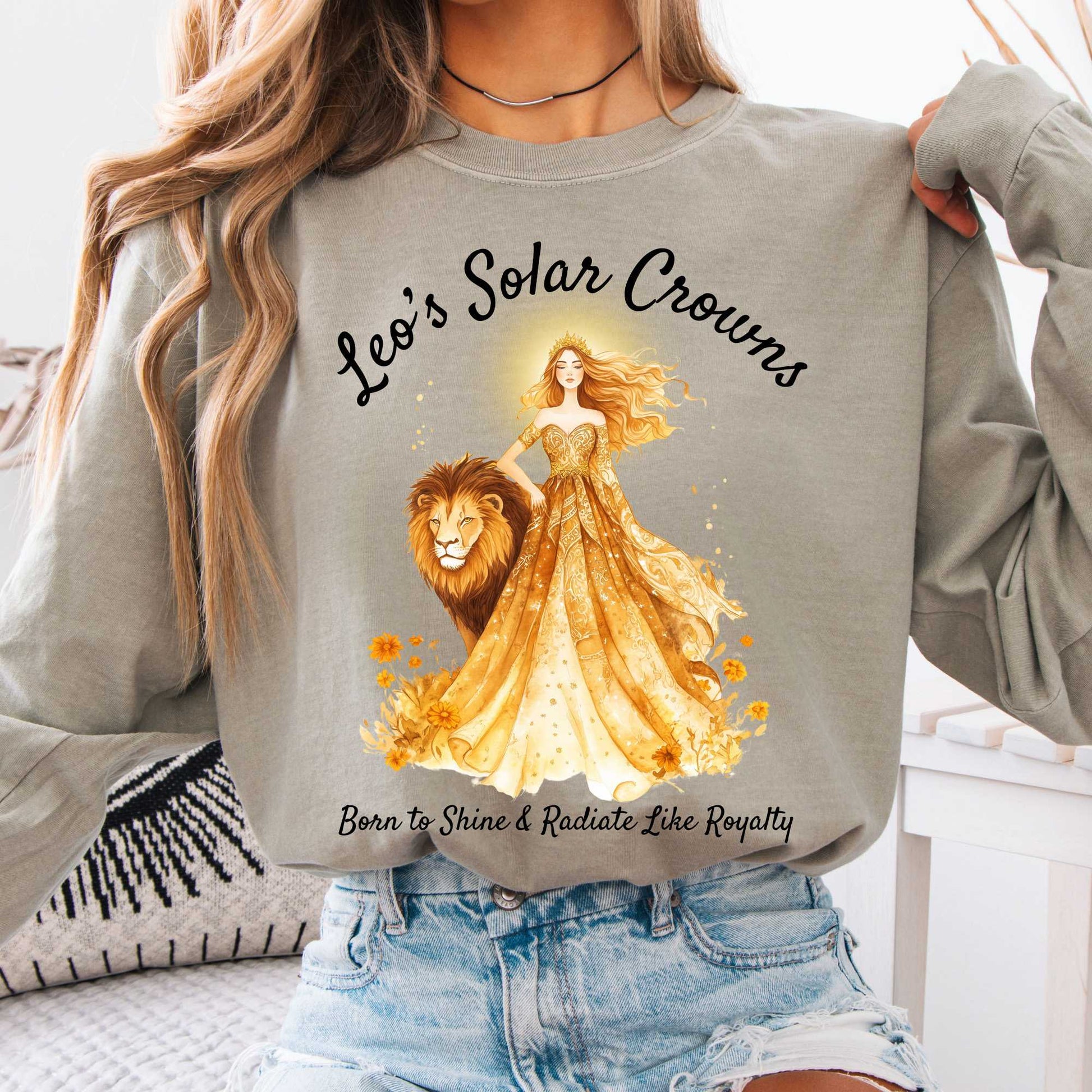 Long-sleeve Sandstone / S Leo's Solar Crowns Zodiac Long Sleeve Tee The Mystic Eden