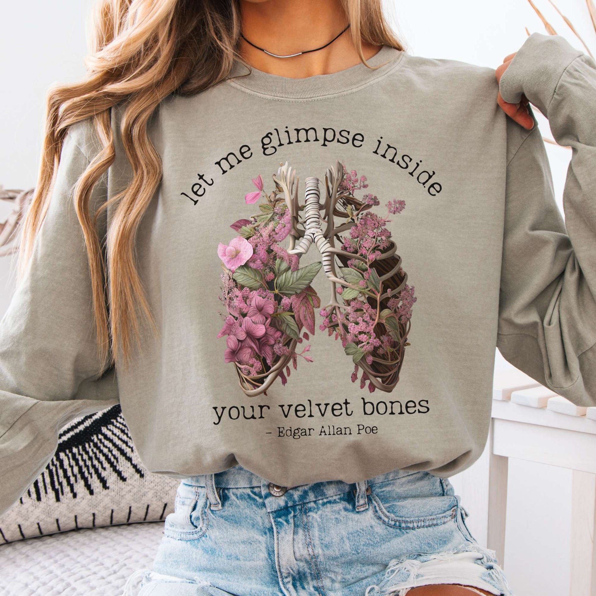 Long-sleeve Sandstone / S Let Me Glimpse Inside Your Velvet Bones Poe Long Sleeved Shirt The Mystic Eden