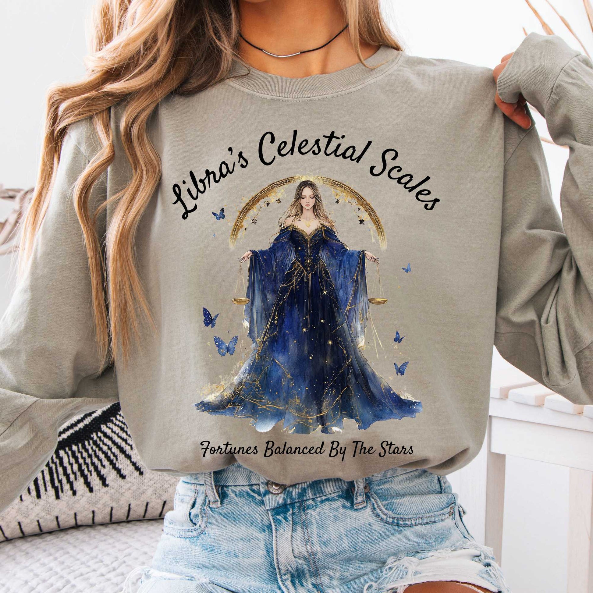 Long-sleeve Sandstone / S Libra's Celestial Scales Zodiac Long Sleeve Shirt The Mystic Eden