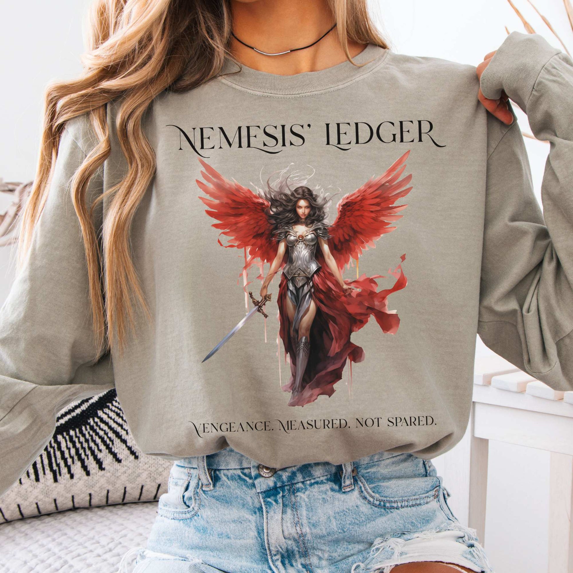 Long-sleeve Sandstone / S Nemesis' Ledger Goddess of Retribution  Long Sleeve T-Shirt The Mystic Eden