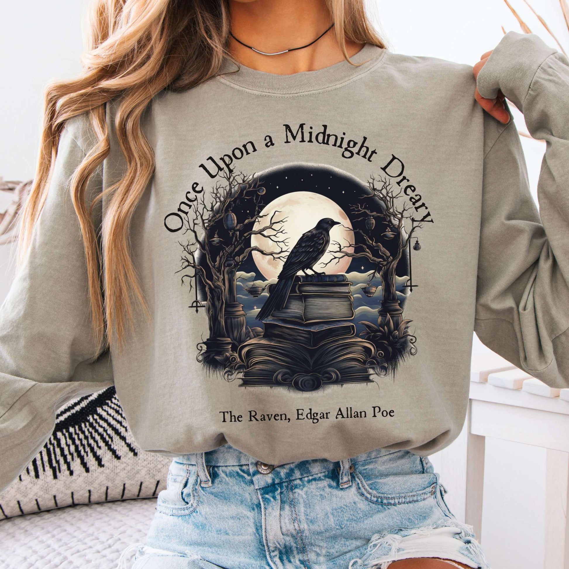 Long-sleeve Sandstone / S Once Upon a Midnight Dreary Edgar Allan Poe Long Sleeved Shirt The Mystic Eden