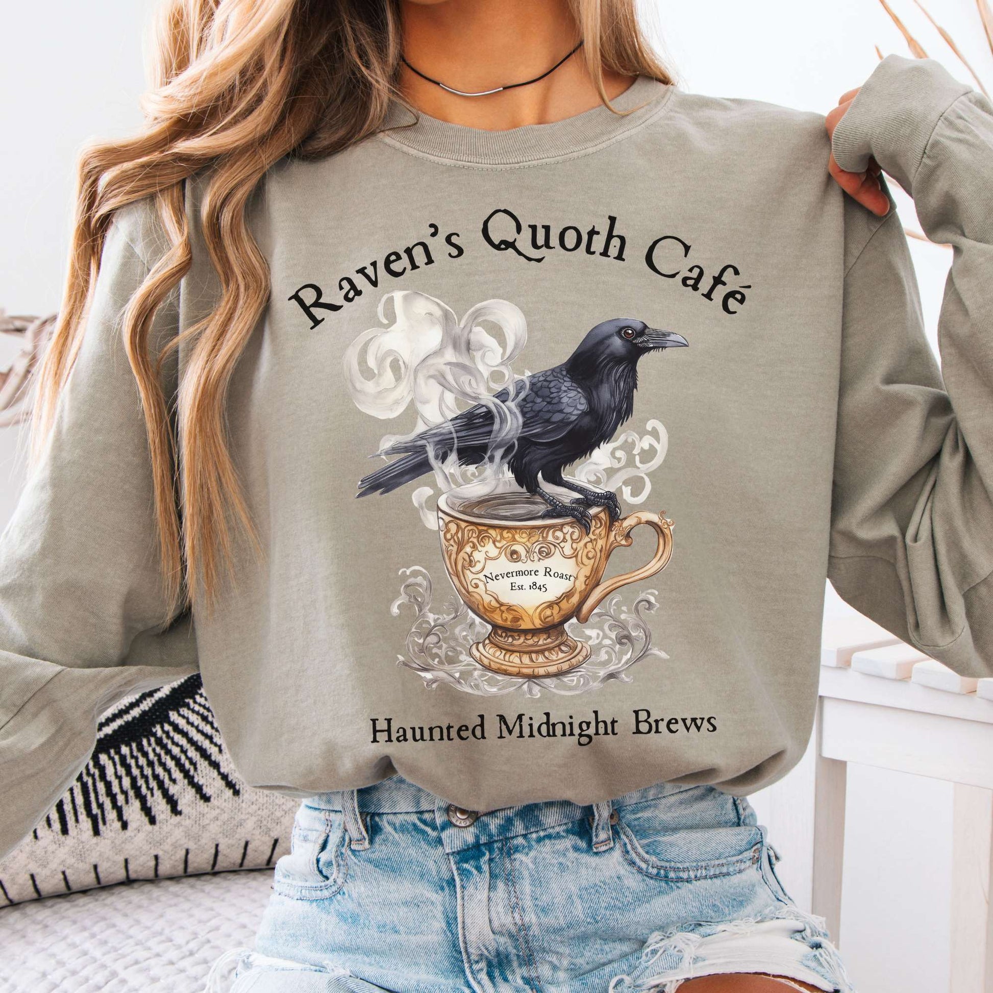 Long-sleeve Sandstone / S Raven's Quoth Cafe Long Sleeved Shirt The Mystic Eden