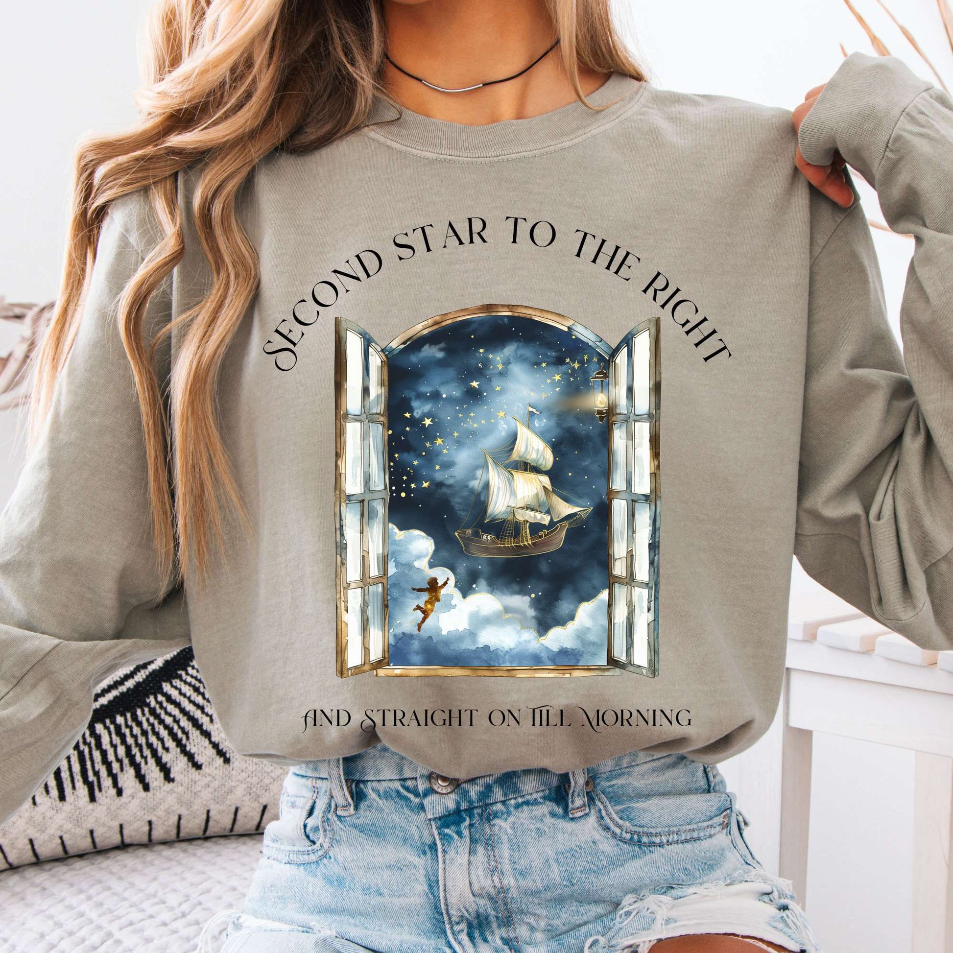 Long-sleeve Sandstone / S Second Star to the Right Peter Pan Long Sleeve Tee The Mystic Eden