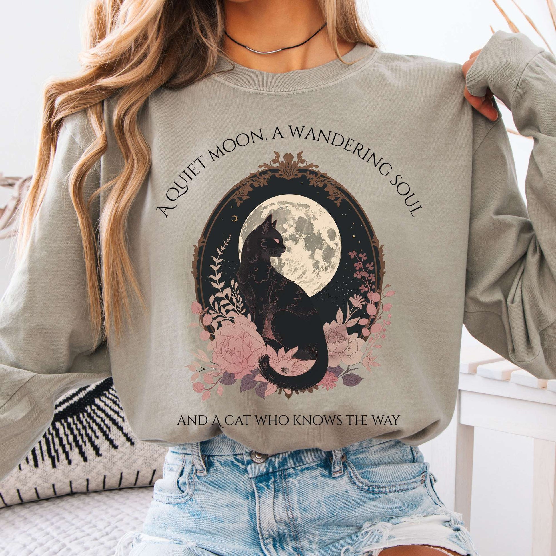 Long-sleeve Sandstone / S The Cat Who Knows the Way Long Sleeve Tee The Mystic Eden