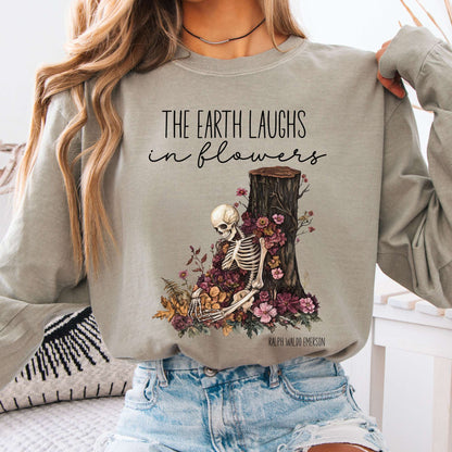 Long-sleeve Sandstone / S The Earth Laughs in Flowers Ralph Waldo Emerson Long Sleeve Tee The Mystic Eden