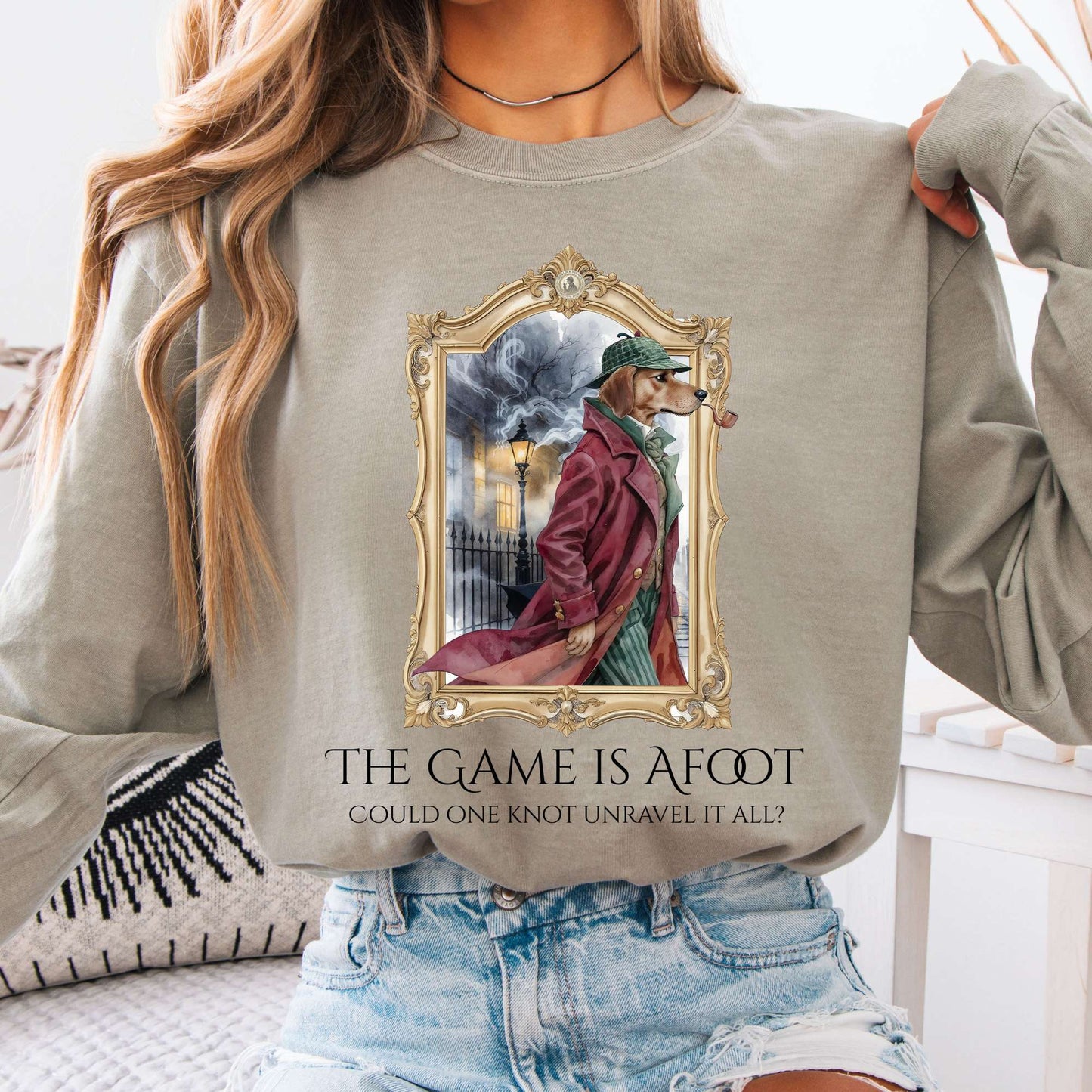 Long-sleeve Sandstone / S The Game Is Afoot Sherlock Holmes Long Sleeve Tee The Mystic Eden