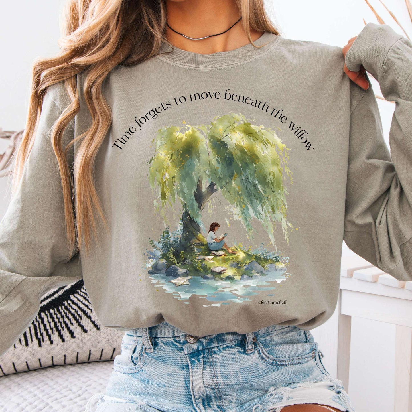 Long-sleeve Sandstone / S Time Forgets to Move Beneath the Willow Long Sleeve Tee The Mystic Eden