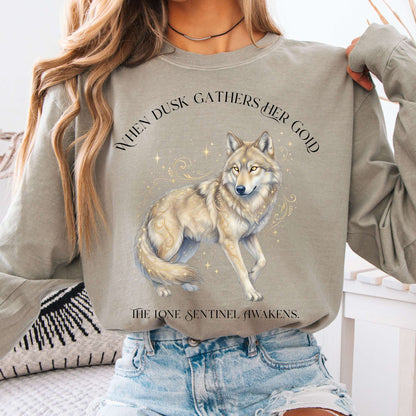Long-sleeve Sandstone / S When Dusk Gathers Her Gold Mystical Wolf Long Sleeve The Mystic Eden