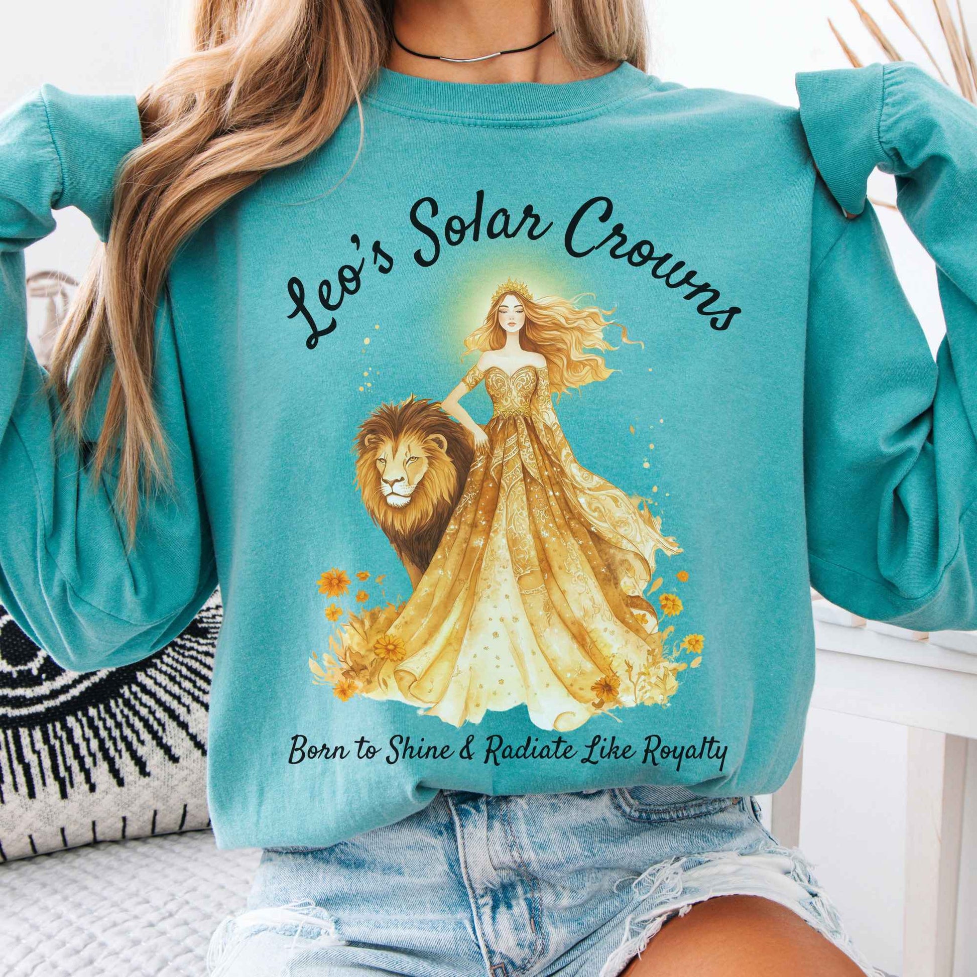 Long-sleeve Seafoam / S Leo's Solar Crowns Zodiac Long Sleeve Tee The Mystic Eden