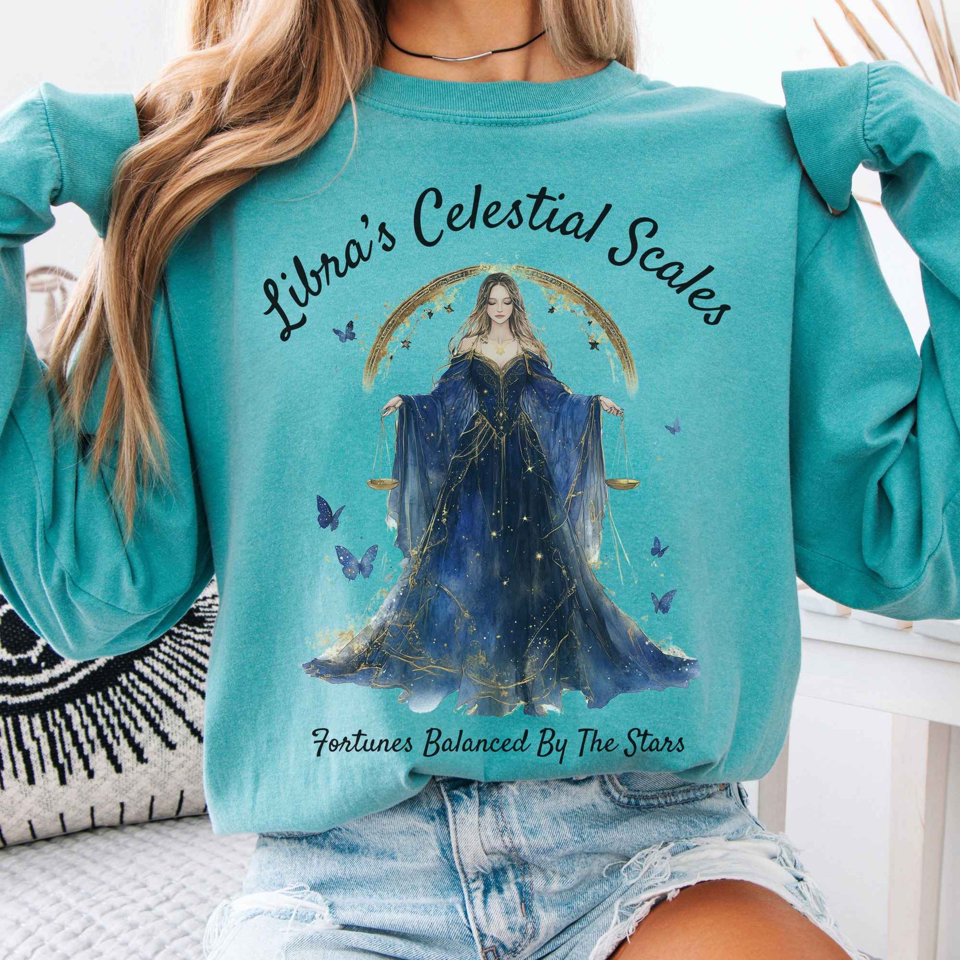 Long-sleeve Seafoam / S Libra's Celestial Scales Zodiac Long Sleeve Shirt The Mystic Eden