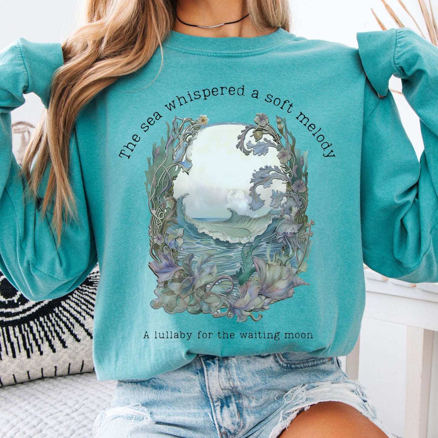 Long-sleeve Seafoam / S Sea Lullaby for the Waiting Moon Poetry Long Sleeve Tee The Mystic Eden