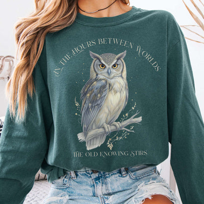Long-sleeve The Old Knowing Stirs Mystical Owl Long Sleeve Tee The Mystic Eden