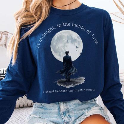 Long-sleeve True Navy / S Beneath the Mystic Moon Edgar Allan Poe Long Sleeve Tee The Mystic Eden