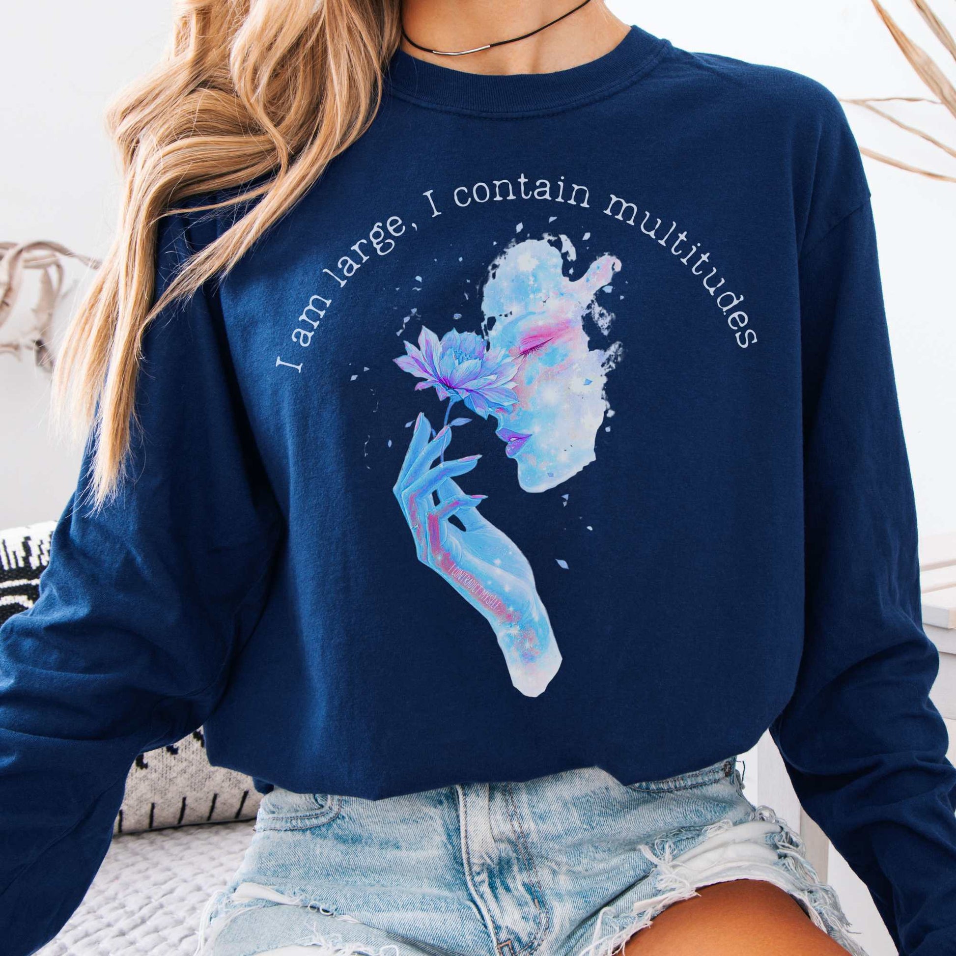 Long-sleeve True Navy / S I Contain Multitudes Walt Whitman Long Sleeve Tee The Mystic Eden