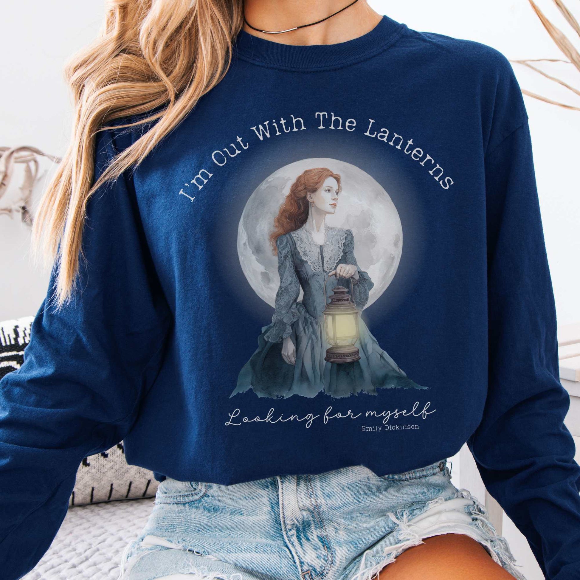 Long-sleeve True Navy / S I'm Out With The Lanterns Looking For Myself Emily Dickinson Long Sleeve The Mystic Eden