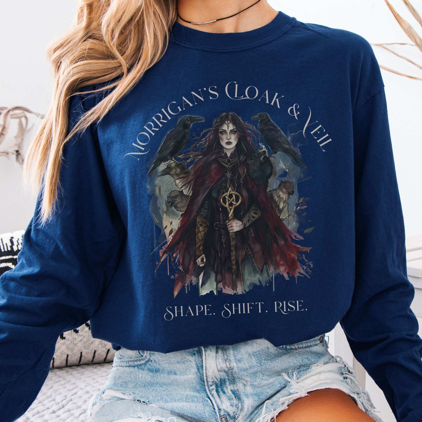 Long-sleeve True Navy / S Morrigan's Cloak & Veil Shape Shift Rise Long Sleeve Shirt The Mystic Eden