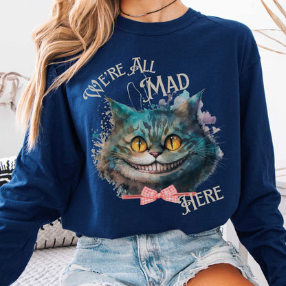 Long-sleeve True Navy / S We're All Mad Here Cheshire Cat Long Sleeve Shirt The Mystic Eden