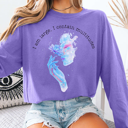 Long-sleeve Violet / S I Contain Multitudes Walt Whitman Long Sleeve Tee The Mystic Eden