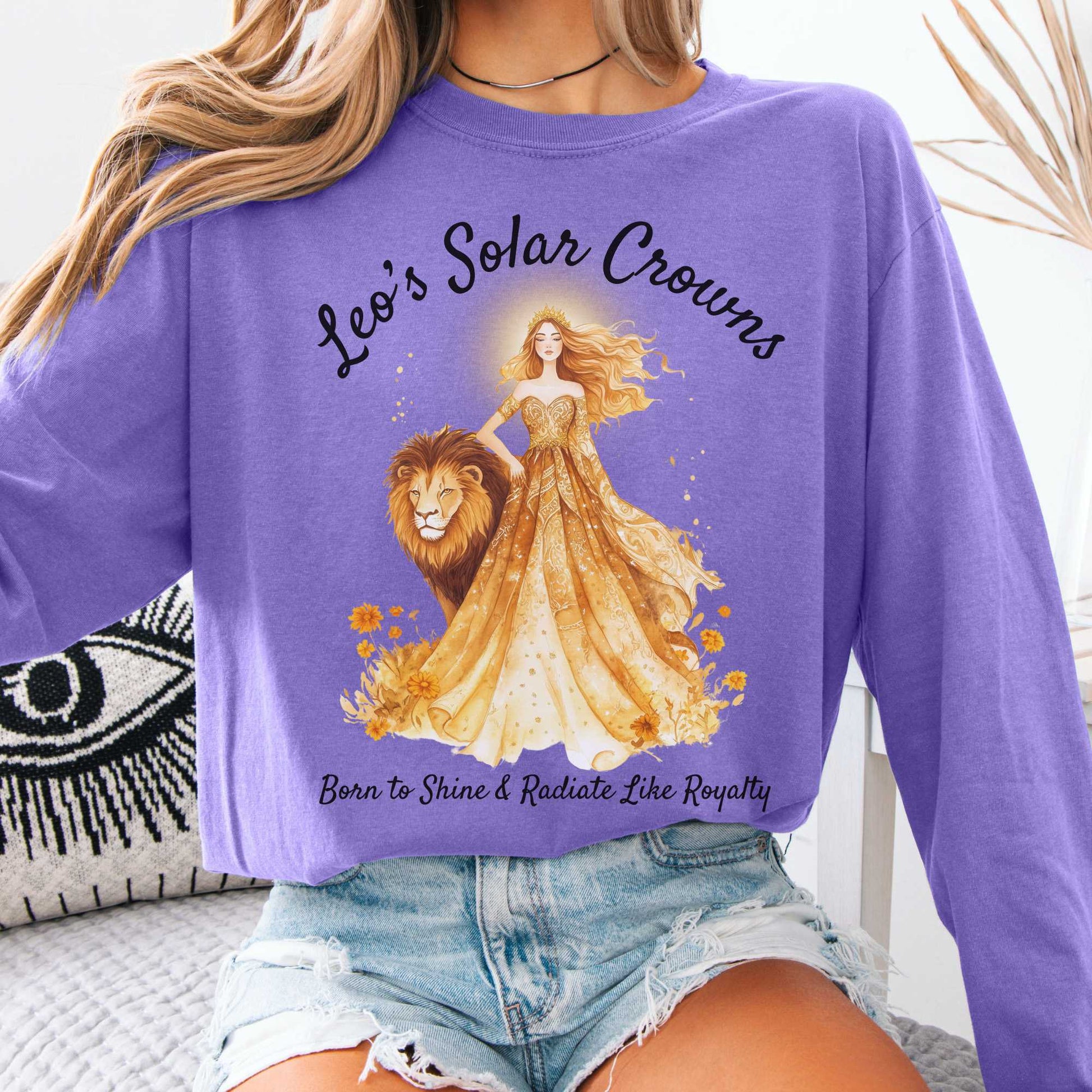 Long-sleeve Violet / S Leo's Solar Crowns Zodiac Long Sleeve Tee The Mystic Eden