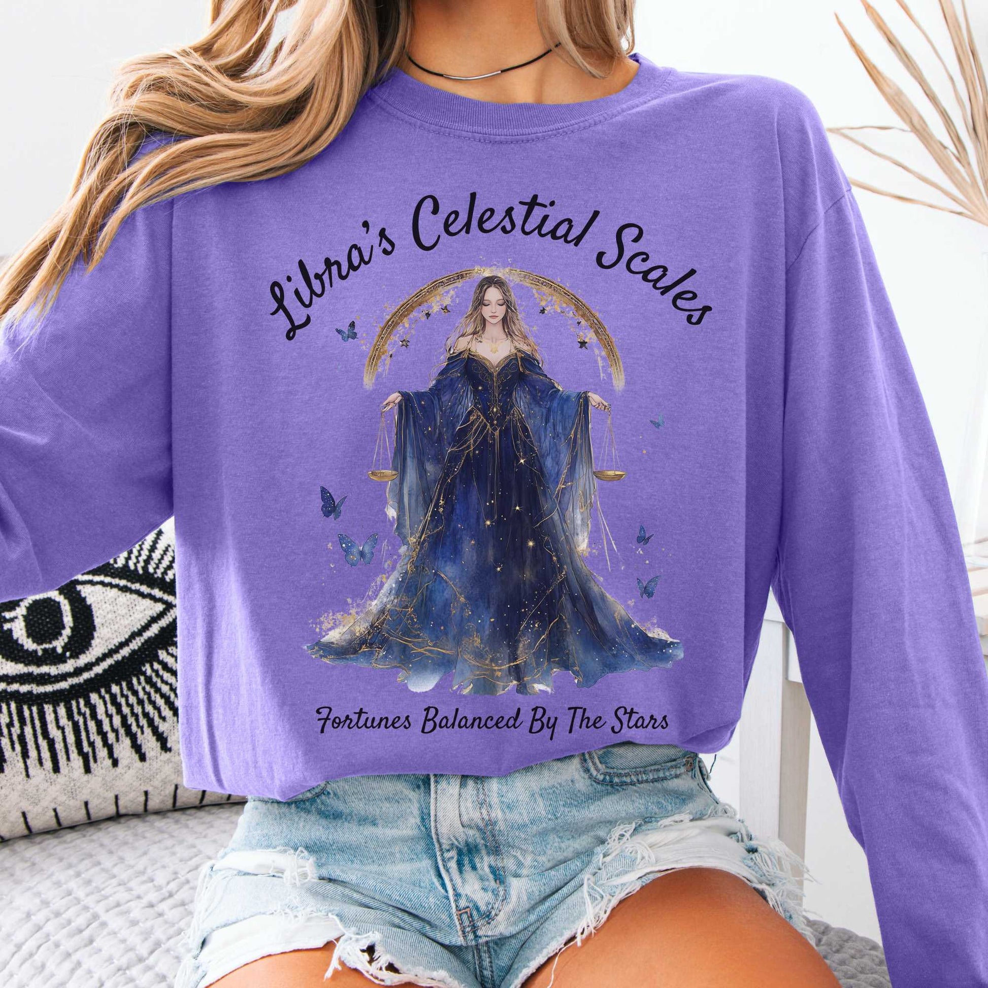 Long-sleeve Violet / S Libra's Celestial Scales Zodiac Long Sleeve Shirt The Mystic Eden
