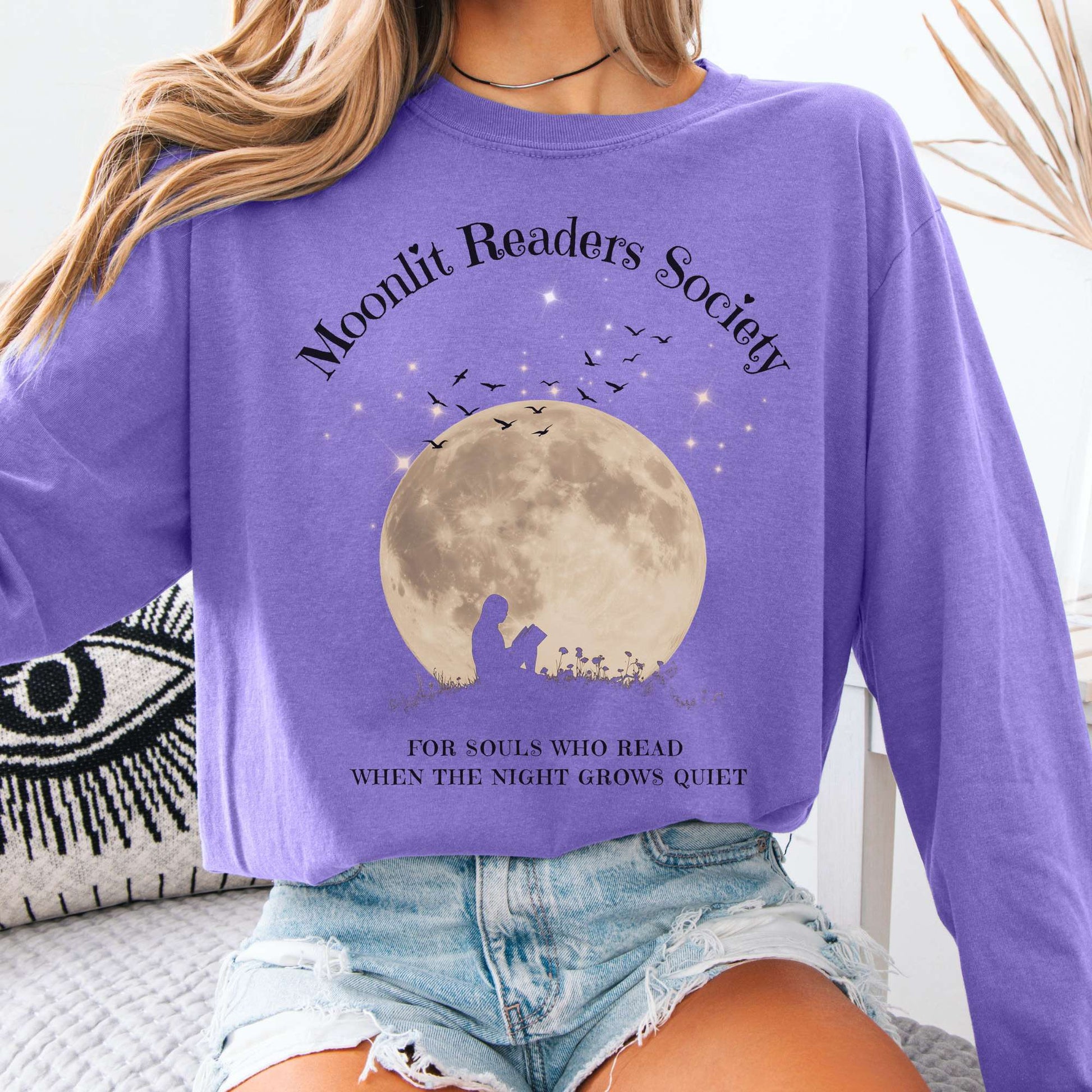 Long-sleeve Violet / S Moonlit Readers Society Long Sleeve Tee The Mystic Eden