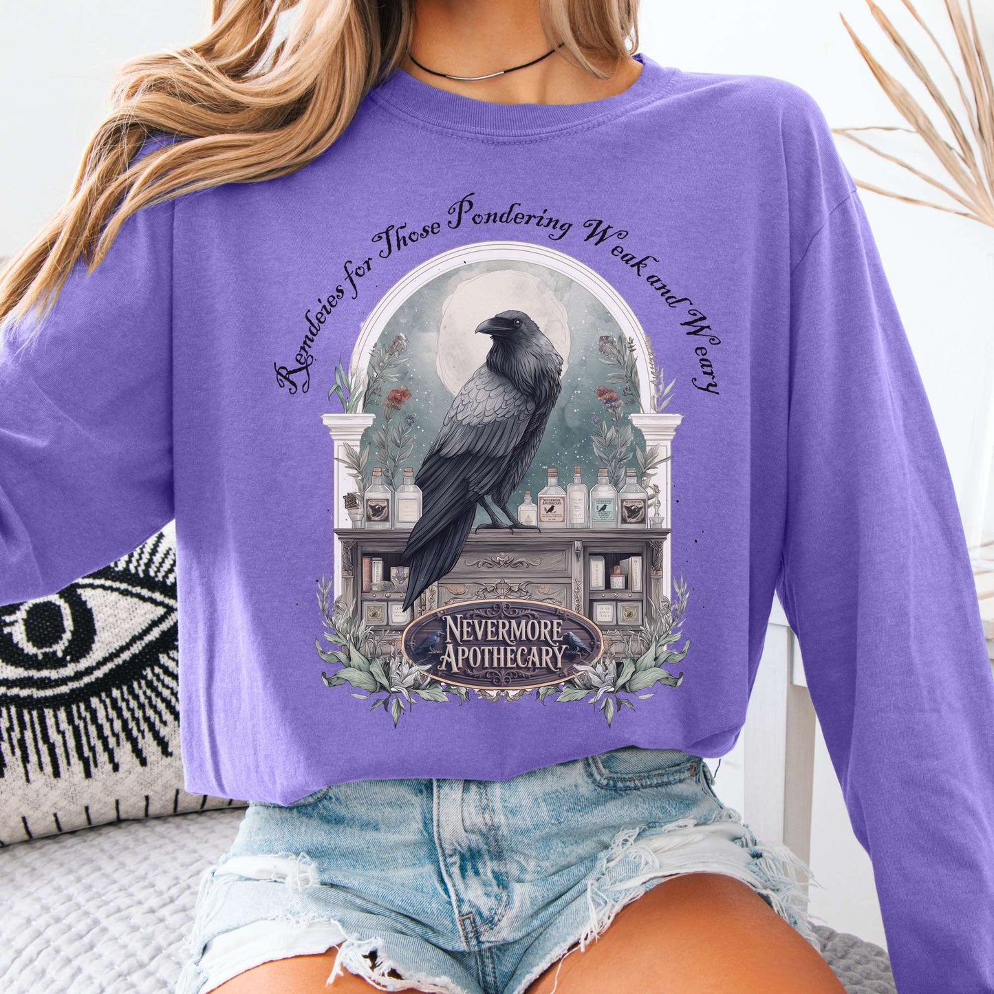 Long-sleeve Violet / S Nevermore Apothecary Edgar Allan Poe Long Sleeve Tee The Mystic Eden