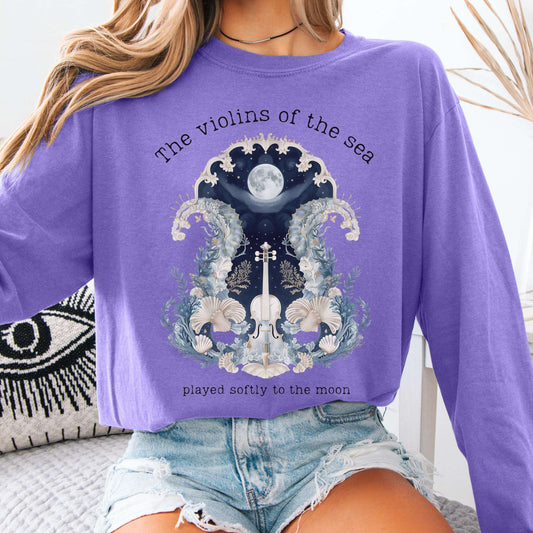 Long-sleeve Violet / S The Violins of the Sea Played Softly to the Moon Poetry Long Sleeve Tee The Mystic Eden