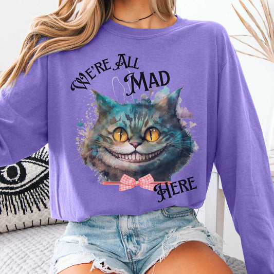 Long-sleeve Violet / S We're All Mad Here Cheshire Cat Long Sleeve Shirt The Mystic Eden