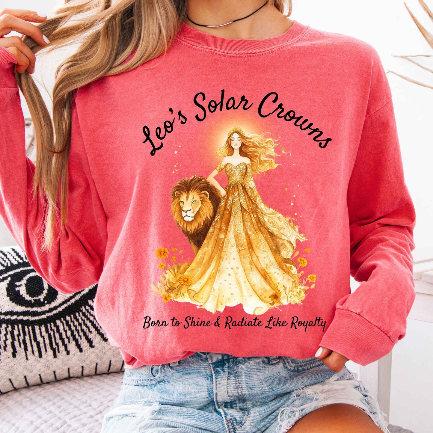 Long-sleeve Watermelon / S Leo's Solar Crowns Zodiac Long Sleeve Tee The Mystic Eden
