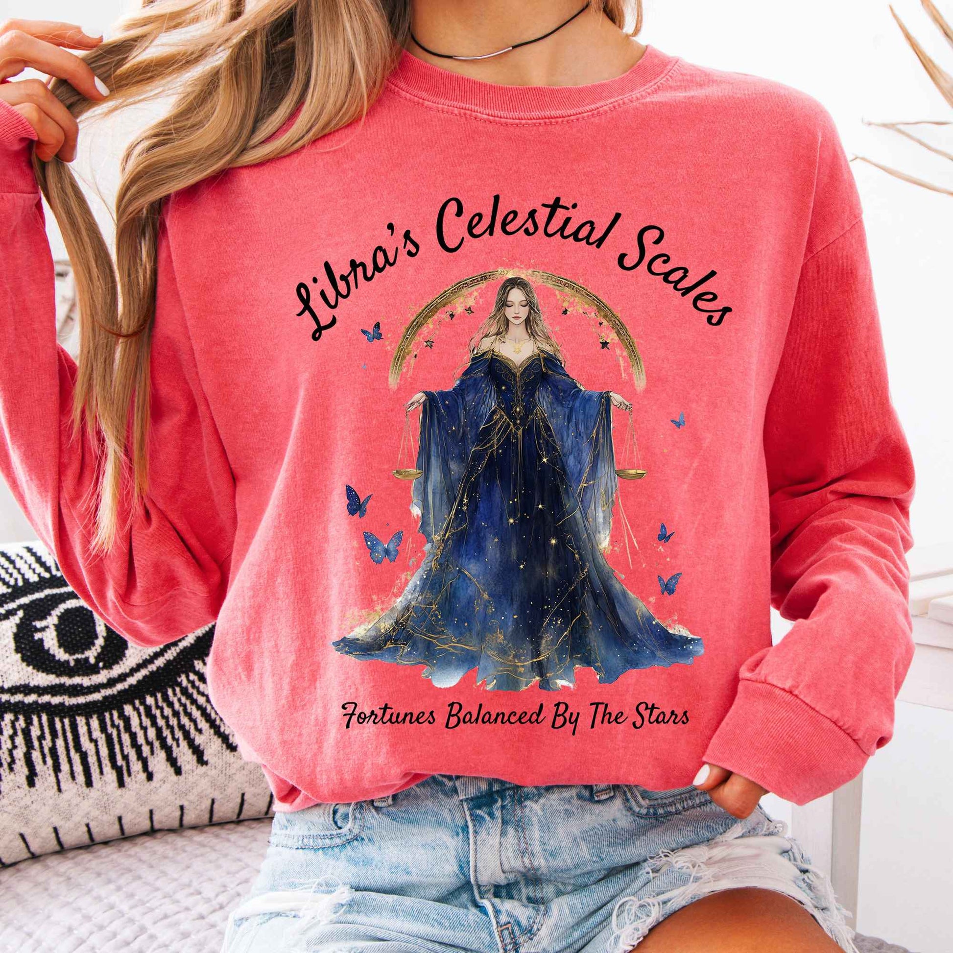 Long-sleeve Watermelon / S Libra's Celestial Scales Zodiac Long Sleeve Shirt The Mystic Eden