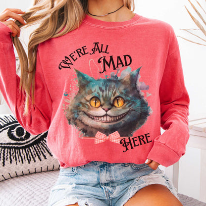 Long-sleeve Watermelon / S We're All Mad Here Cheshire Cat Long Sleeve Shirt The Mystic Eden