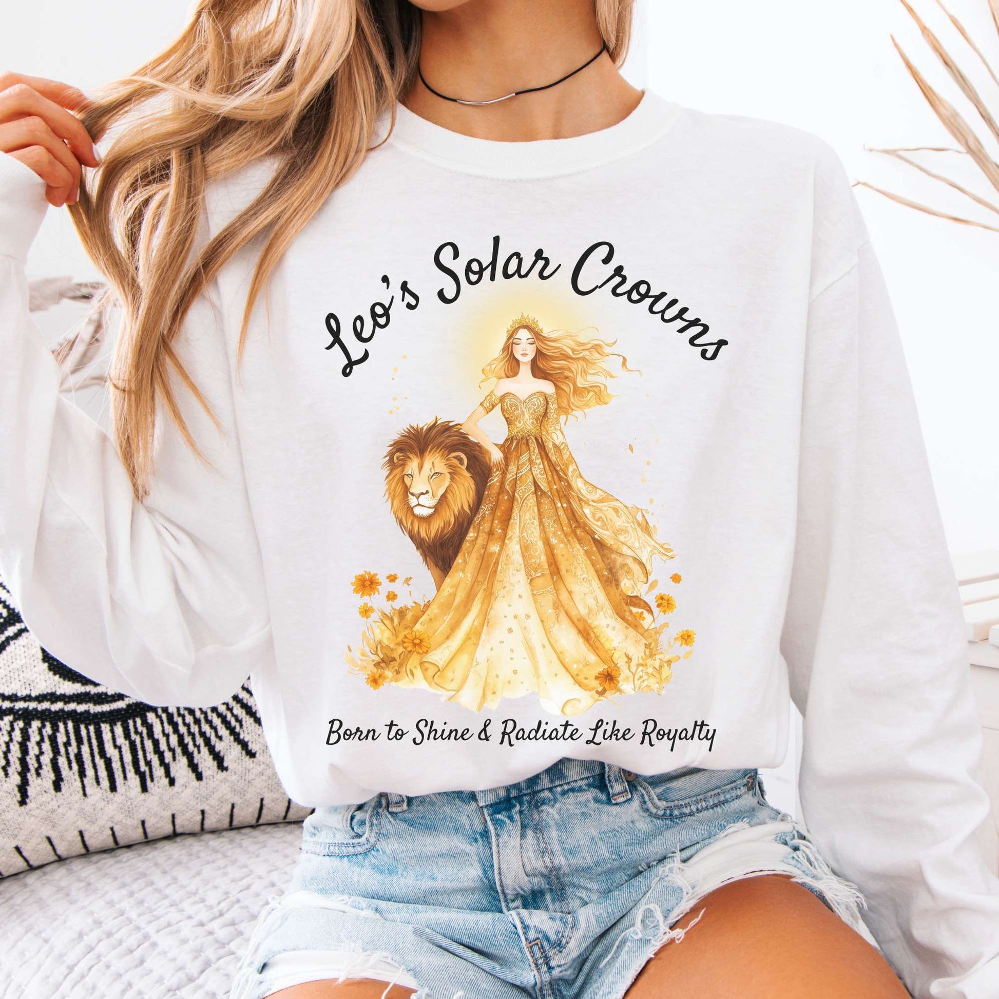 Long-sleeve White / S Leo's Solar Crowns Zodiac Long Sleeve Tee The Mystic Eden