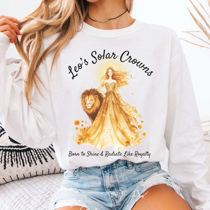 Long-sleeve White / S Leo's Solar Crowns Zodiac Long Sleeve Tee The Mystic Eden