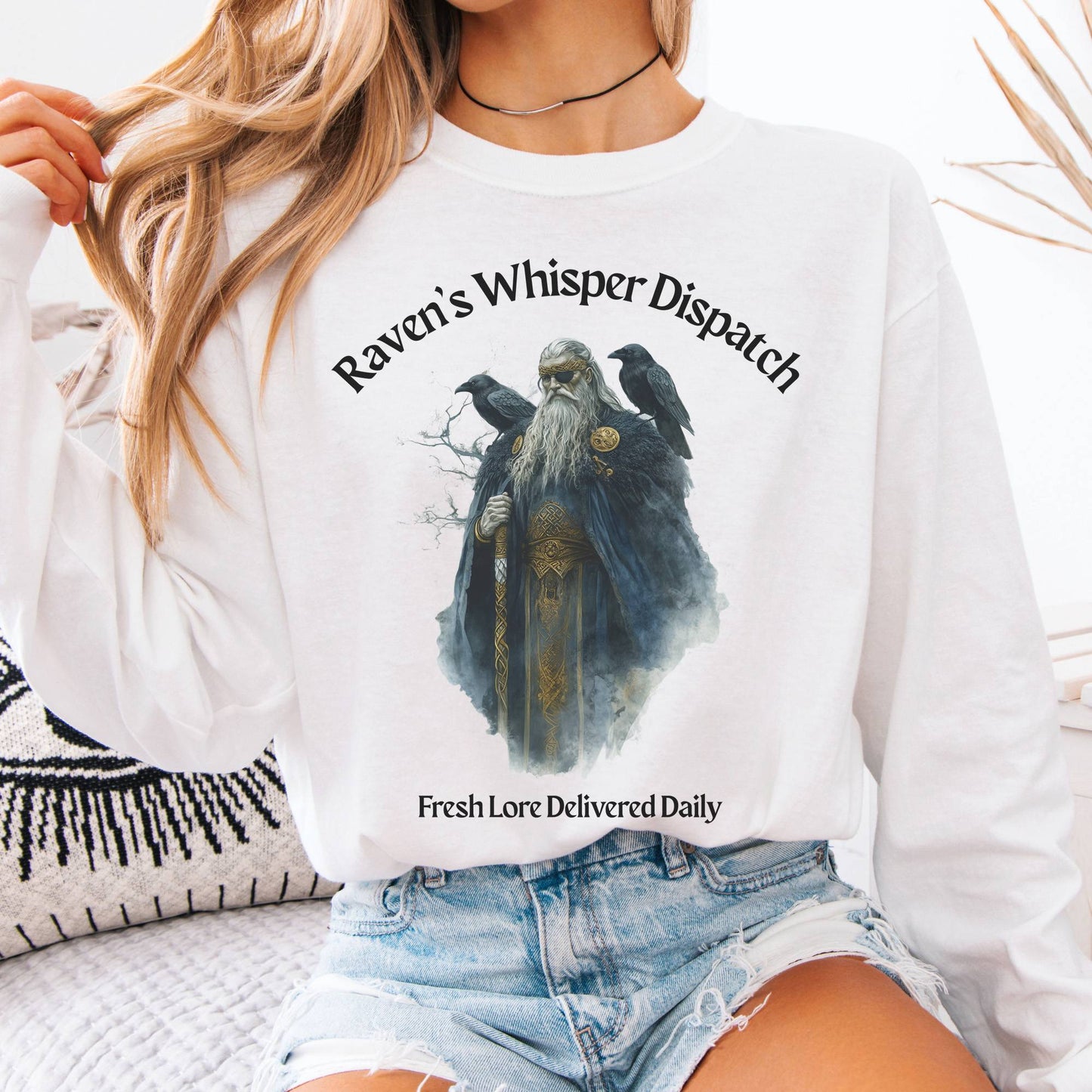 Long-sleeve White / S Raven's Whisper Dispatch Norse Gods Long Sleeve Shirt The Mystic Eden