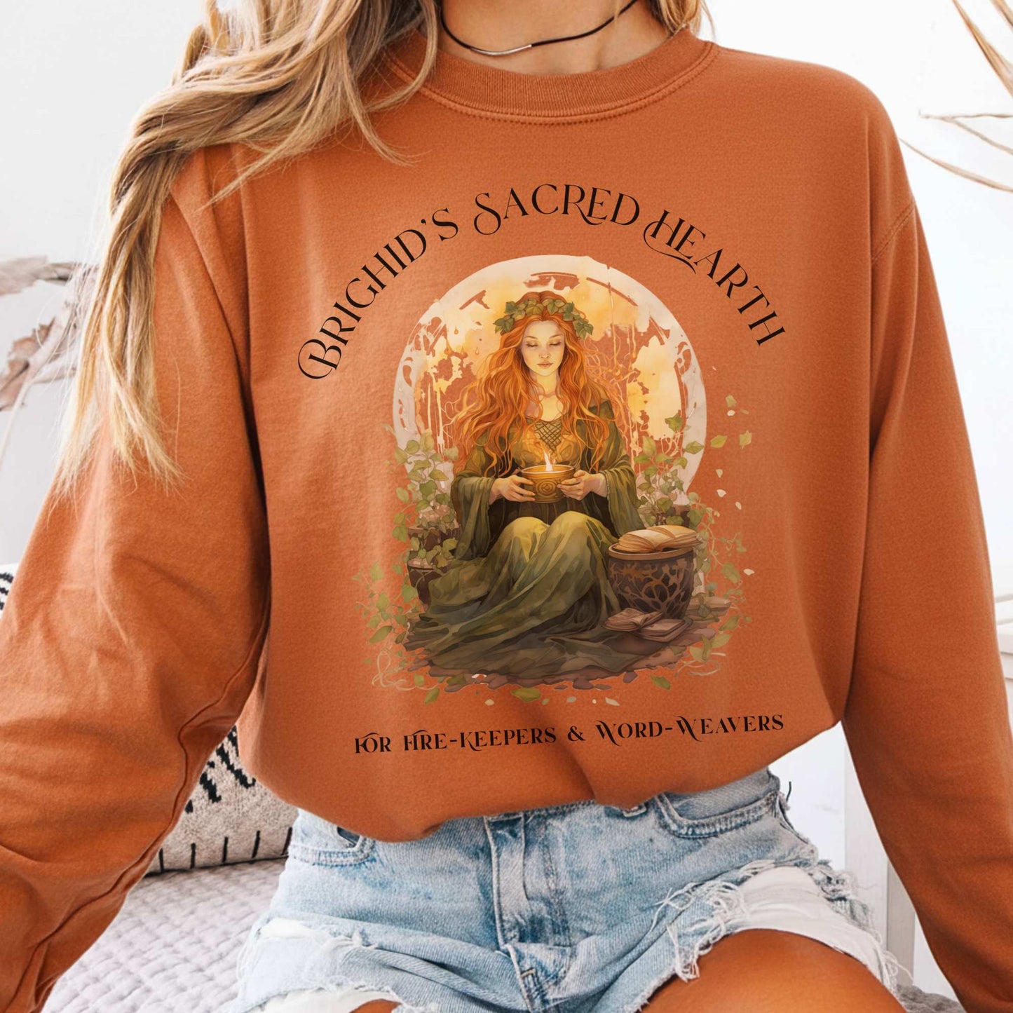 Long-sleeve Yam / S Brighid's Sacred Hearth Goddess Long Sleeve T-Shirt The Mystic Eden
