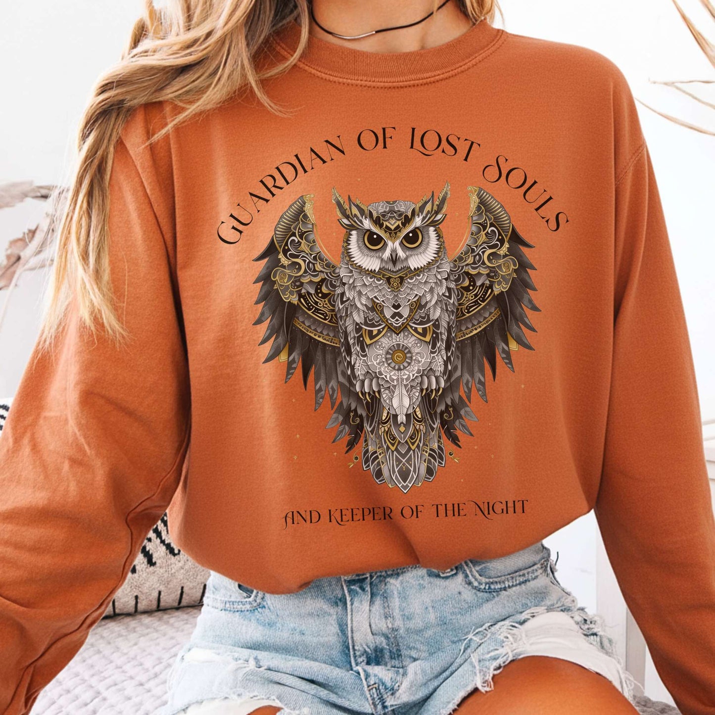 Long-sleeve Yam / S Guardian of Lost Souls Mythic Owl Long Sleeve Tee The Mystic Eden
