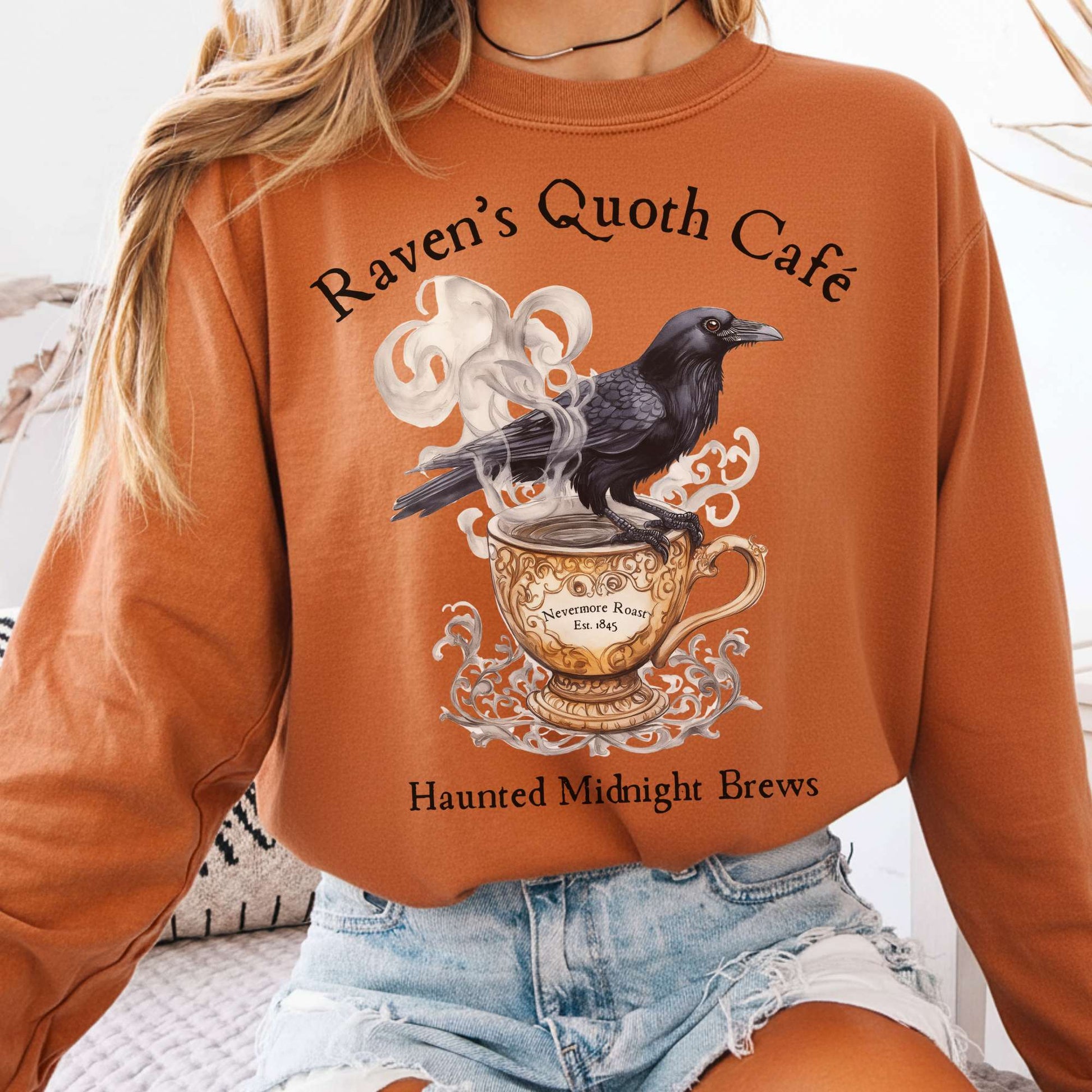 Long-sleeve Yam / S Raven's Quoth Cafe Long Sleeved Shirt The Mystic Eden