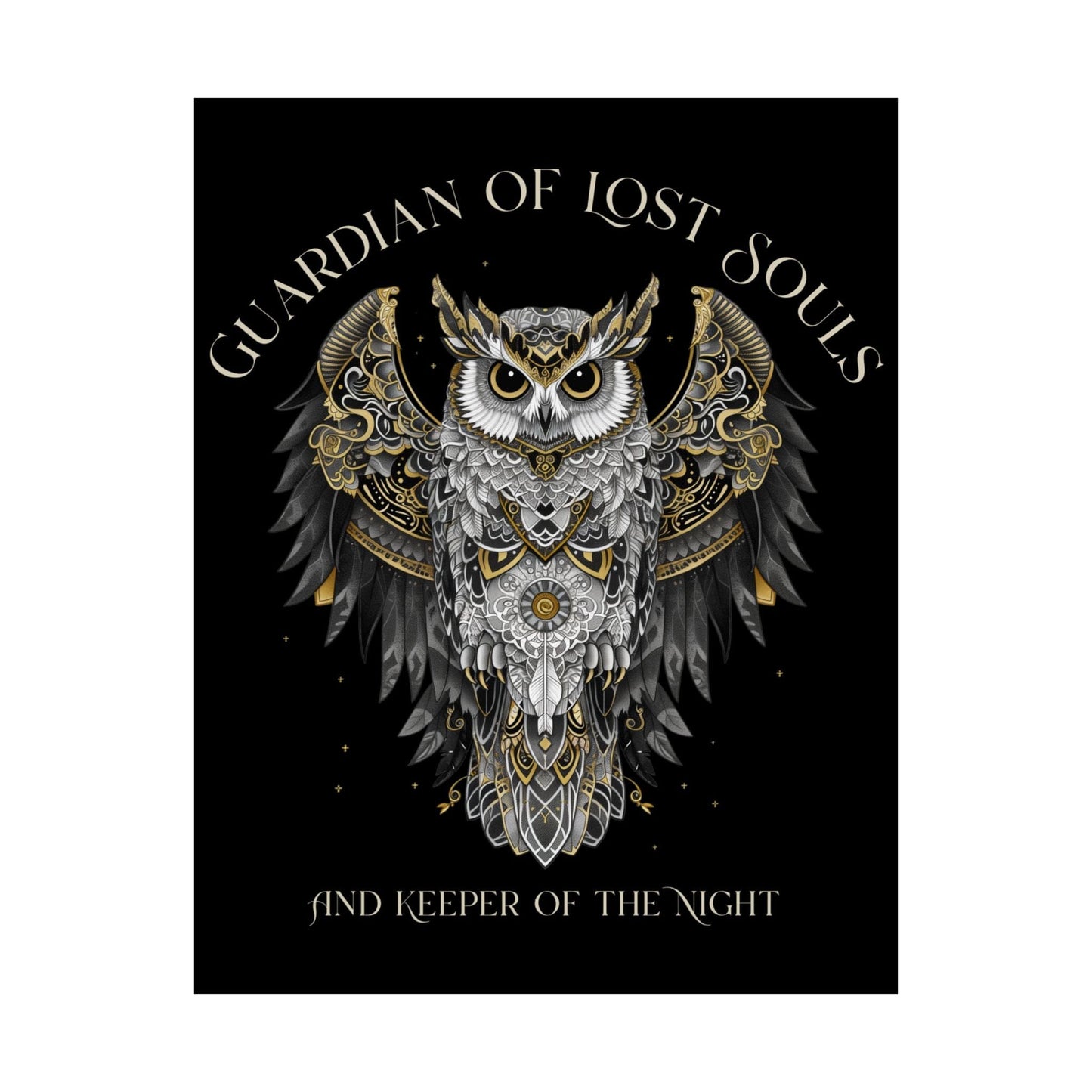 Poster 11″ x 14″ / Matte Guardian of Lost Souls Mythic Owl Black Print The Mystic Eden