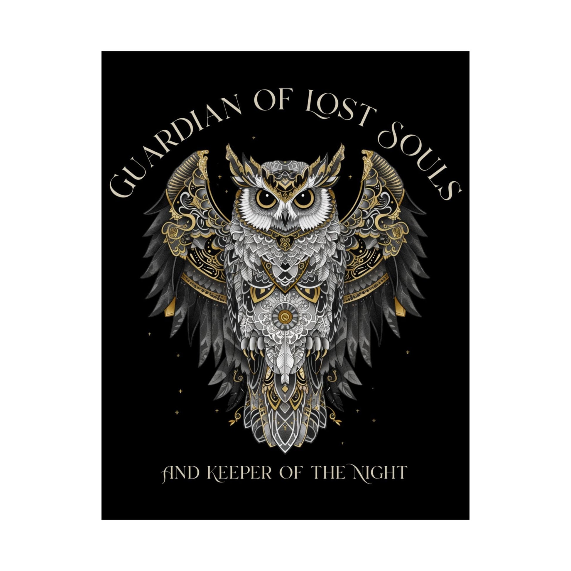 Poster 11″ x 14″ / Matte Guardian of Lost Souls Mythic Owl Black Print The Mystic Eden