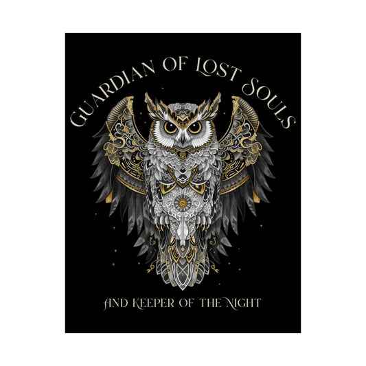 Poster 11″ x 14″ / Matte Guardian of Lost Souls Mythic Owl Black Print The Mystic Eden