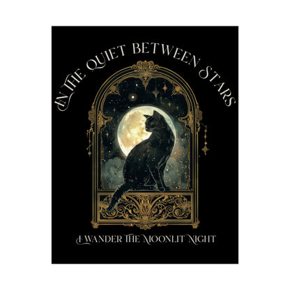 Poster 11″ x 14″ / Matte In the Quiet Between Stars Moonlit Cat Black Print The Mystic Eden