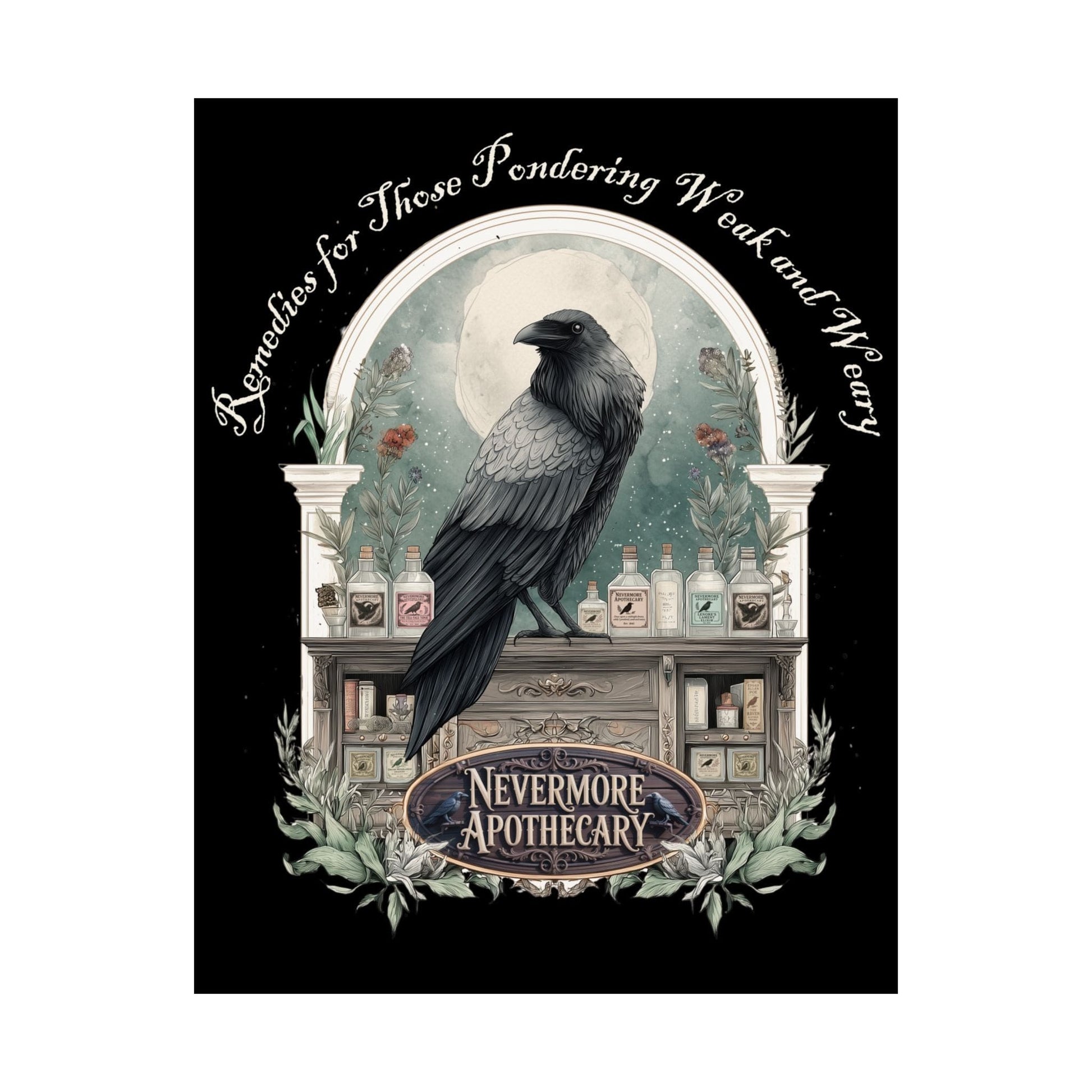 Poster 11″ x 14″ / Matte Nevermore Apothecary Edgar Allan Poe Black Print The Mystic Eden