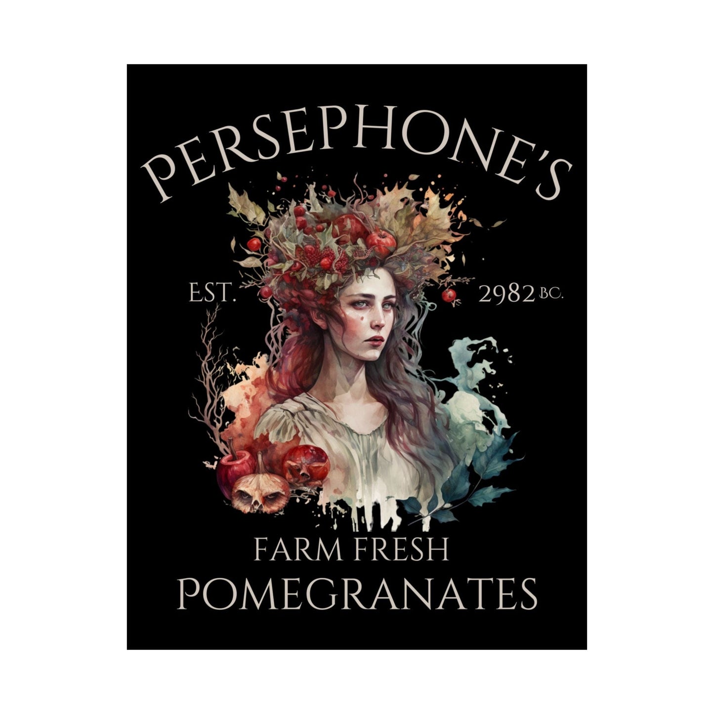 Poster 11″ x 14″ / Matte Persephone’s Farm Fresh Pomegranates Mythology Black Print The Mystic Eden
