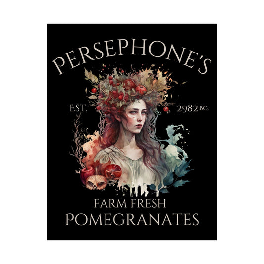 Poster 11″ x 14″ / Matte Persephone’s Farm Fresh Pomegranates Mythology Black Print The Mystic Eden