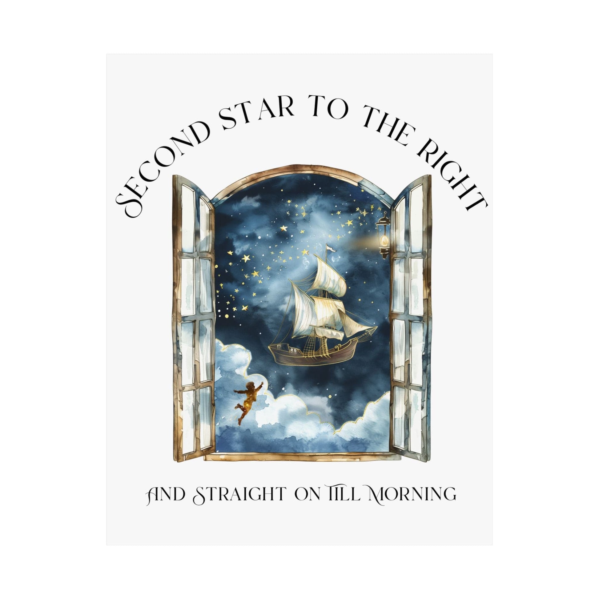 Poster 11″ x 14″ / Matte Second Star to the Right Peter Pan White Print The Mystic Eden