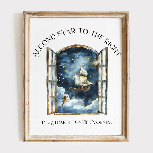 Poster 11″ x 14″ / Matte Second Star to the Right Peter Pan White Print The Mystic Eden